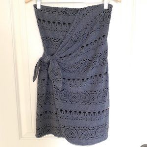 Free People Oceanside Crochet Strapless Mini Dress in Denim Blue Size S